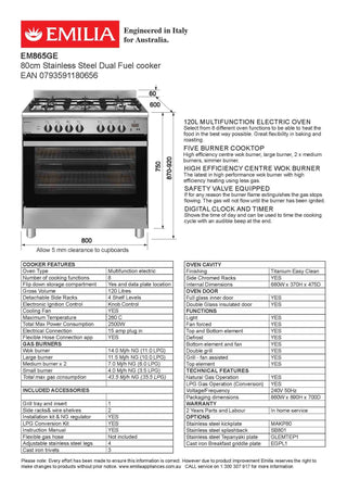 *Clearance - Made in Italy* Emilia EM865GEN 80cm Gloss Black Dual Fuel cooker with Electric Oven [Carton Damaged]