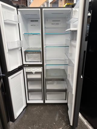 *Current Model* Haier 574L S+ Three Door Side by Side Fridge Non-Plumbed Water Dispenser Black HRF575XHC [Factory Second]