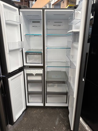 *Current Model* Haier 574L S+ Three Door Side by Side Fridge Non-Plumbed Water Dispenser Black HRF575XHC [Factory Second]