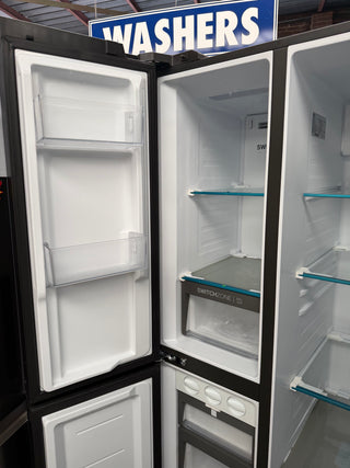 *Current Model* Haier 574L S+ Three Door Side by Side Fridge Non-Plumbed Water Dispenser Black HRF575XHC [Factory Second]