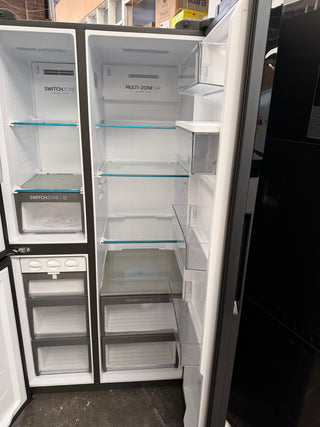 *Current Model* Haier 574L S+ Three Door Side by Side Fridge Non-Plumbed Water Dispenser Black HRF575XHC [Factory Second]