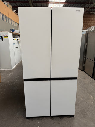 *Current Model* Hitachi 638L RWB640VT0XMGW Fridge with Non-Plumbed Ice Maker - Glass Matte White [Factory Second]