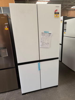 *Current Model* Hitachi 569L RWB640VT0X-1MGW Fridge with Non-Plumbed Ice Maker - Glass Matte White [Carton Damaged] - DMS Appliances