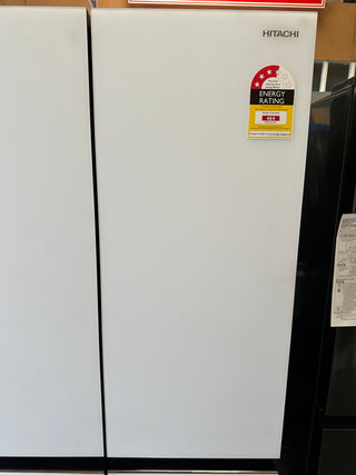 *Current Model* Hitachi 638L RWB640VT0XMGW Fridge with Non-Plumbed Ice Maker - Glass Matte White [Carton Damaged]