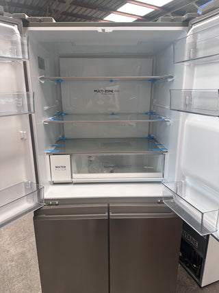 *Current Model* Haier 507L Quad Door Refrigerator Freezer Satina Silver HRF580YPS [Factory Second]