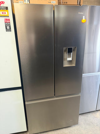 *Current Model* Haier 509L French Door Fridge with Non-Plumbed Water Dispenser Satina HRF510FHS [Factory Second]