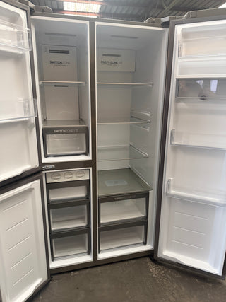 *CURRENT MODEL* Haier 574L S+ Three Door Side by Side Fridge Non-Plumbed Water Dispenser Satina Silver [FACTORY SECOND]