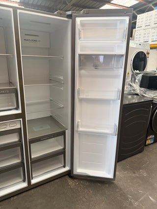 *CURRENT MODEL* Haier 574L S+ Three Door Side by Side Fridge Non-Plumbed Water Dispenser Satina Silver [FACTORY SECOND]