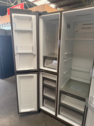 *CURRENT MODEL* Haier 574L S+ Three Door Side by Side Fridge Non-Plumbed Water Dispenser Satina Silver [FACTORY SECOND]