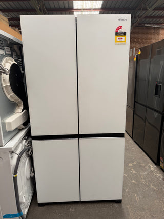*Current Model* Hitachi 638L RWB640VT0XMGW Fridge with Non-Plumbed Ice Maker - Glass Matte White [Factory Second]