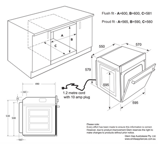 NO DAMAGE ON ITEM *10 AMP PLUG-IN CONNECTION* *Carton Damage* Emilia EMRENT65EN 60cm Black Built In Electric Fan Forced Oven [3 Years Warranty]