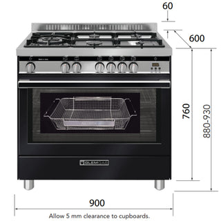 *Clearance - Made in Italy* Glem Gas 90cm Premium Matt Black Gas Freestanding Cooker GS965GGMB [2 Years Warranty]
