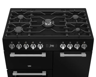 *Brand New* Beko 90cm Multifunction Dual Fuel Black Freestanding Oven/Stove BRC916GMB